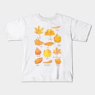 Yellow Autumn leaves collection watercolor Kids T-Shirt